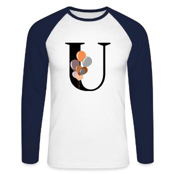 Buchstabe u Geburtstagsballon - Unisex Baseballshirt langarm - Weiß/Navy - Vorne - Nik (191cm)