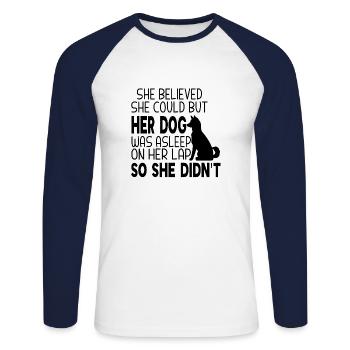 She Believed She Could but Her Dog was Asleep - Unisex Long Sleeve Baseball T-Shirt - white/navy - Front - Nik (191cm)