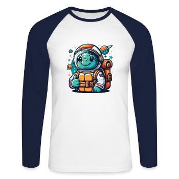 Tortue de l’espace - T-shirt baseball manches longues Homme - blanc/marine - Devant - Nik (191cm)