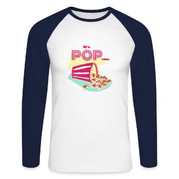 It's POPcorn! - Unisex Long Sleeve Baseball T-Shirt - white/navy - Front - Nik (191cm)
