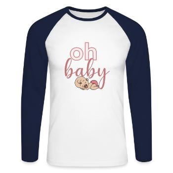 Oh Baby - Unisex Long Sleeve Baseball T-Shirt - white/navy - Front - Nik (191cm)