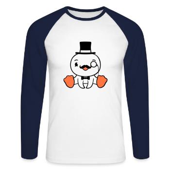 Sir Vogel Zylinder Hut Monokel Brille reicher Herr - Unisex Baseballshirt langarm - Weiß/Navy - Vorne - Nik (191cm)