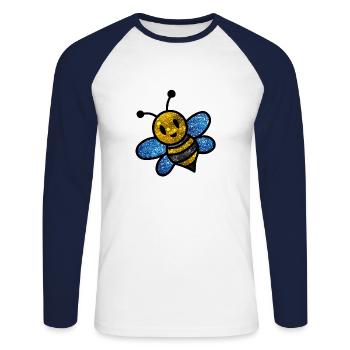Abeille Cosmique - T-shirt baseball manches longues Homme - blanc/marine - Devant - Nik (191cm)