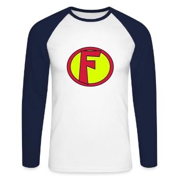 Super, Superheld, Superheldin, Hero, F - T-shirt baseball manches longues Homme - blanc/marine - Devant - Nik (191cm)