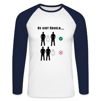 Regeln auf der Männertoilette - ein Pissoir frei - Unisex Baseballshirt langarm - Weiß/Navy - Vorne - Nik (191cm)