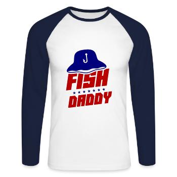 Pêche Papa Papa Pêcheur - T-shirt baseball manches longues Homme - blanc/marine - Devant - Nik (191cm)