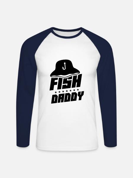 Pêche Papa Daddy Poisson - T-shirt baseball manches longues Homme - blanc/marine