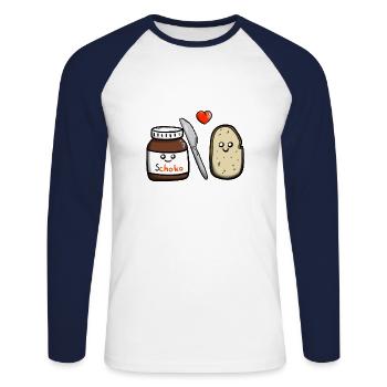 Schoko-Liebe - Unisex Baseballshirt langarm - Weiß/Navy - Vorne - Nik (191cm)