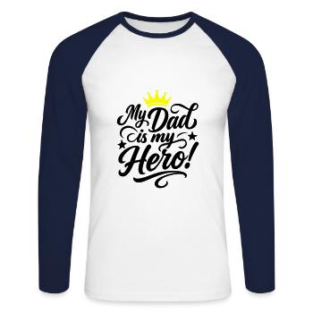 Bester Papa Held Spruch Vatertag - Unisex Baseballshirt langarm - Weiß/Navy - Vorne - Nik (191cm)
