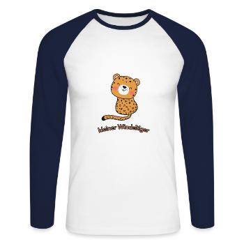 kleiner, süßer Windeltiger Baby Leopard / Tiger - Unisex Baseballshirt langarm - Weiß/Navy - Vorne - Nik (191cm)