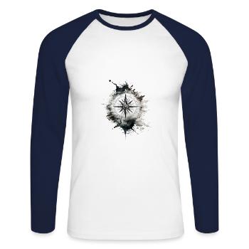 kreativer Kompass im Navy Look fürs Segeln - Unisex Baseballshirt langarm - Weiß/Navy - Vorne - Nik (191cm)
