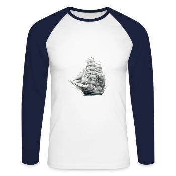 Grand marin, puissant voilier - T-shirt baseball manches longues Homme - blanc/marine - Devant - Nik (191cm)