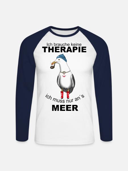 Ich brauche keine Therapie! Ich muss nur an´s Meer - Unisex Baseballshirt langarm - Weiß/Navy