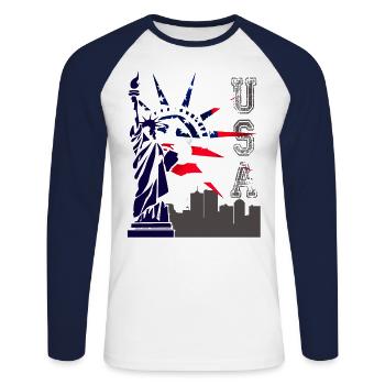 USA Statue of Liberty New York - Unisex Long Sleeve Baseball T-Shirt - white/navy - Front - Nik (191cm)