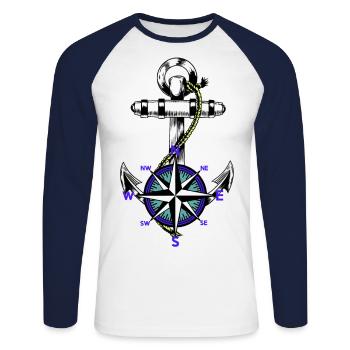 Anker Nautik Maritim Marin Compas Ahoi - T-shirt baseball manches longues Homme - blanc/marine - Devant - Nik (191cm)
