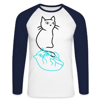 Chatte Chaton Famille Chat domestique Miaou - T-shirt baseball manches longues Homme - blanc/marine - Devant - Nik (191cm)