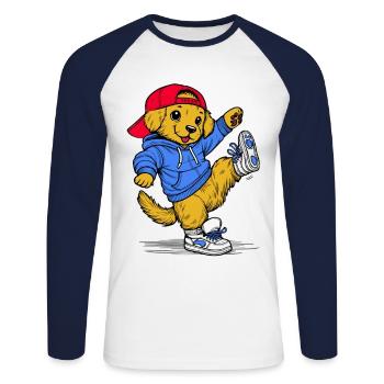 Dance Vibes: Golden Retriever - Unisex Baseballshirt langarm - Weiß/Navy - Vorne - Nik (191cm)