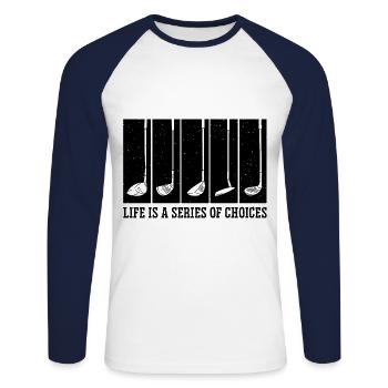 Life Is A Series Of Choices Golf Player Golfing Pu - Unisex Baseballshirt langarm - Weiß/Navy - Vorne - Nik (191cm)