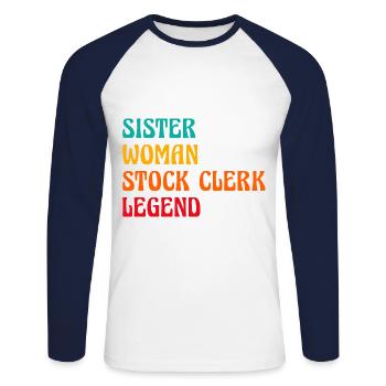 Sister Woman Stock Clerk Legend Finance Bookkeepin - Unisex Baseballshirt langarm - Weiß/Navy - Vorne - Nik (191cm)
