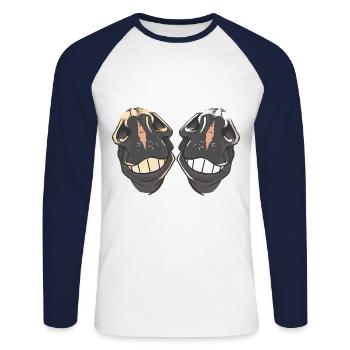 Cheval Bouche Chevaux Museau Cavalier Ross - T-shirt baseball manches longues Homme - blanc/marine - Devant - Nik (191cm)