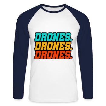 Retro Graphic Drone Flying Quadcopter Pilot RC Dro - Unisex Long Sleeve Baseball T-Shirt - white/navy - Front - Nik (191cm)