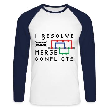 I Resolve Merge Conflicts Coding Programming Devel - Unisex Baseballshirt langarm - Weiß/Navy - Vorne - Nik (191cm)