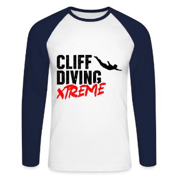Retro Graphic Cliff Diver Cliff Diving Tombstoning - Unisex Long Sleeve Baseball T-Shirt - white/navy - Front - Nik (191cm)