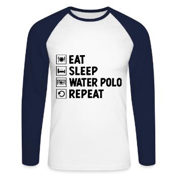 Essen Schlaf Wasserball Wiederholung Aquatic Polo Spieler - Unisex Baseballshirt langarm - Weiß/Navy - Vorne - Nik (191cm)