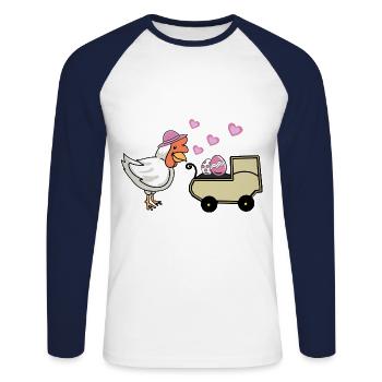 Hen Chicken Chickens Poultry Baby Egg Eggs - Unisex Long Sleeve Baseball T-Shirt - white/navy - Front - Nik (191cm)