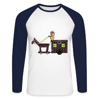 Erdnuss Abenteuer Reise Pferd Kutsche Pferde - Unisex Baseballshirt langarm - Weiß/Navy - Vorne - Nik (191cm)