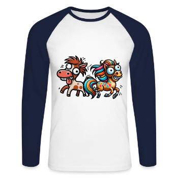 Crazy Horses Cavalier Cavalier Cheval Poney - T-shirt baseball manches longues Homme - blanc/marine - Devant - Nik (191cm)