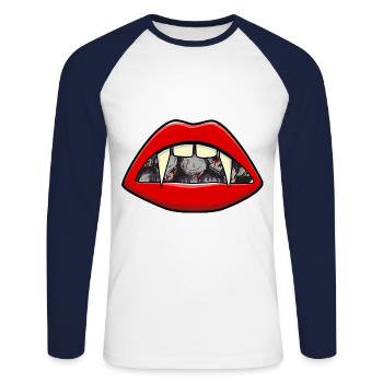 Halloween Vampir Mund Blutsauger Vampire - Unisex Baseballshirt langarm - Weiß/Navy - Vorne - Nik (191cm)
