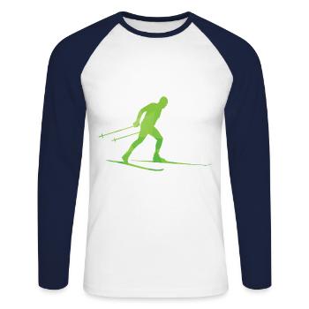 Retro Grafik Langläufer Wintersport Biathlon Langl - Unisex Baseballshirt langarm - Weiß/Navy - Vorne - Nik (191cm)