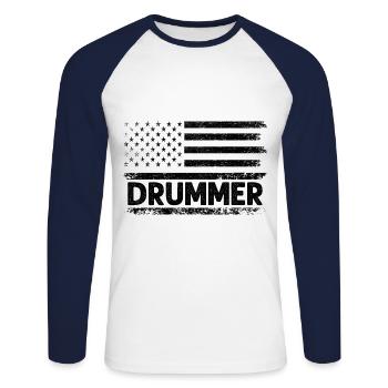 Drapeau américain tambour Patriot Tambour Mélomane Dru - T-shirt baseball manches longues Homme - blanc/marine - Devant - Nik (191cm)