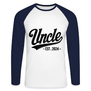 Uncle Est 2024 Pregnancy Announcement Gender Reve - Unisex Long Sleeve Baseball T-Shirt - white/navy - Front - Nik (191cm)