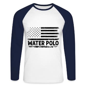 Drapeau américain Water-polo USA Patriot Aquatic Polo - T-shirt baseball manches longues Homme - blanc/marine - Devant - Nik (191cm)