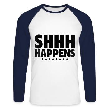 Chut, il arrive des dictons pour les introvertis - T-shirt baseball manches longues Homme - blanc/marine - Devant - Nik (191cm)