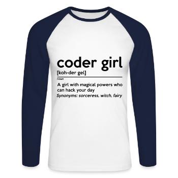 Coding Girl Definition Noun Software Developer Pro - Unisex Baseballshirt langarm - Weiß/Navy - Vorne - Nik (191cm)