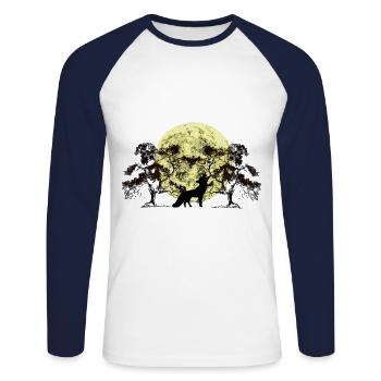 Mond Wald Fuchs Füchse Bäume Baum - Unisex Baseballshirt langarm - Weiß/Navy - Vorne - Nik (191cm)
