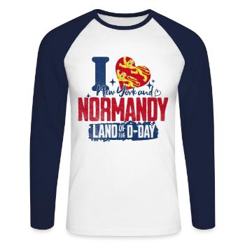 I Love Normandy land of the D Day - T-shirt baseball manches longues Homme - blanc/marine - Devant - Nik (191cm)