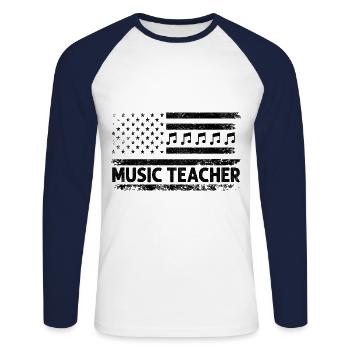 Music Teacher American Flag Patriot USA Musician T - Unisex Long Sleeve Baseball T-Shirt - white/navy - Front - Nik (191cm)