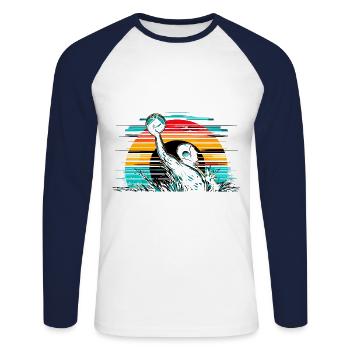Retro Wasserball Spieler Aquatic Polo Sport - Unisex Baseballshirt langarm - Weiß/Navy - Vorne - Nik (191cm)