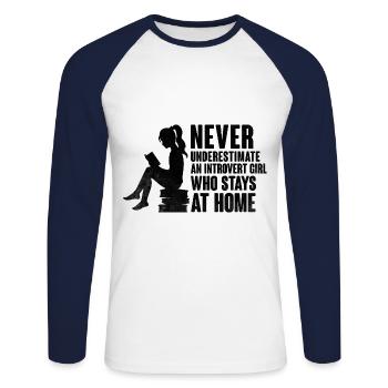 Ne sous-estimez jamais les dictons d’une fille introvertie pour - T-shirt baseball manches longues Homme - blanc/marine - Devant - Nik (191cm)