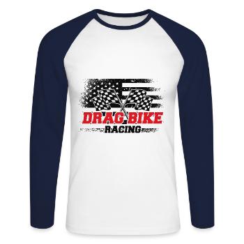 Drag Racing Drift Motorsport Motorcycle Race - Unisex Long Sleeve Baseball T-Shirt - white/navy - Front - Nik (191cm)