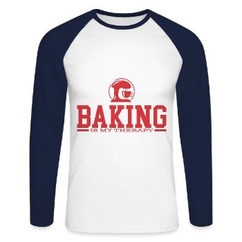 La cuisson est ma thérapie - Baking is my therapy - T-shirt baseball manches longues Homme - blanc/marine - Devant - Nik (191cm)