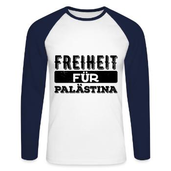 Freiheit für Palästina - Unisex Baseballshirt langarm - Weiß/Navy - Vorne - Nik (191cm)