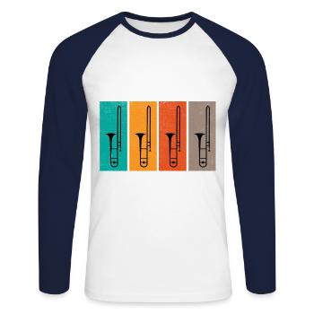 Tromboniste Rétro Trombone Marching Band Tro - T-shirt baseball manches longues Homme - blanc/marine - Devant - Nik (191cm)