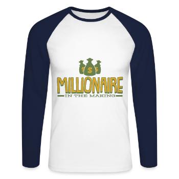 Millionnaire en devenir - T-shirt baseball manches longues Homme - blanc/marine - Devant - Nik (191cm)