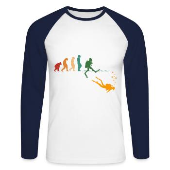 Evolution Graphic Diver Diving Scuba Diver Apnoe S - Unisex Baseballshirt langarm - Weiß/Navy - Vorne - Nik (191cm)