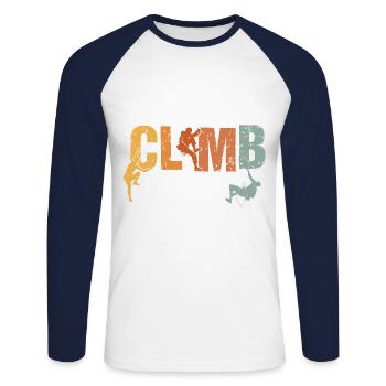 Retro Graphic Climbing Bouldering Rock Climber Mou - Unisex Long Sleeve Baseball T-Shirt - white/navy - Front - Nik (191cm)